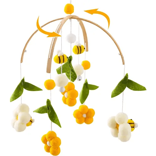 OESSUF Baby Mobile for Crib Crib Nursery Mobile for Boys Girls Boho Bee Flower Nursery Decor Soothe Toy Baby Shower Set for Infant Bedroom Hanging Decoration Toy(Bee)