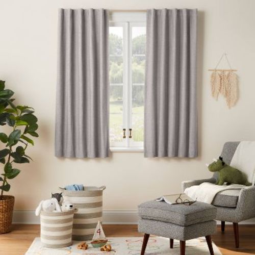 42"W x 84"L Chambray Cotton Kids' Blackout Window Curtain Panel Green - Pillowfort™