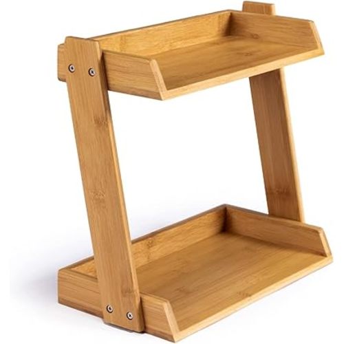 GOBAM Bamboo Makeup & Countertop Organizer, Small - 2 Layer Cosmetics, Lipsticks, Jewelry, Brushes, Hair Accessories & Perfume Organizer for Dresser, Easy Assembly - Natural