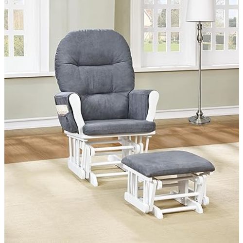 Naomi Home Nursery Glider Ottoman Sets Reclining Glider Rocker with Ottoman Nursery Rocking Breastfeeding Maternity Chair for Baby Room Recliner with Padded Arms - White Dark Gray