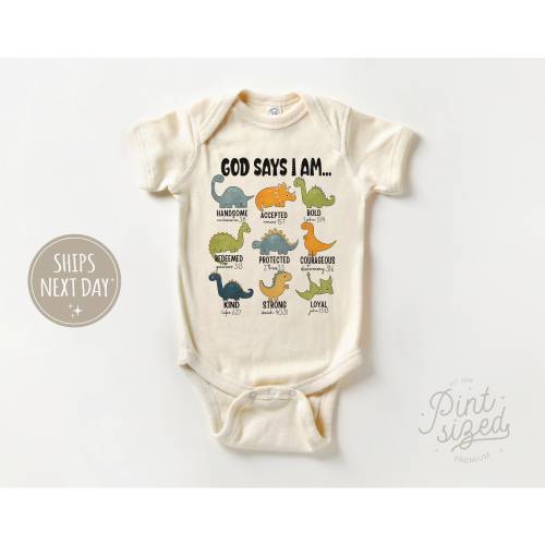 God Says I Am Handsome Baby Onesie® - Cute Religious Bodysuit - God Says I Am Strong Onesie® - Baby Gift