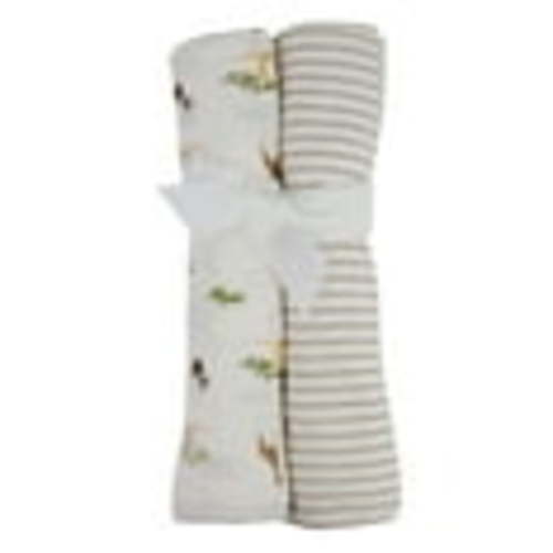 Milkberry Soft Bamboo Muslin Baby Blanket Gift Set 2 Pack Swaddle Receiving Blanket for Baby Boy Zoo Animal Brown Striped Large 36x40