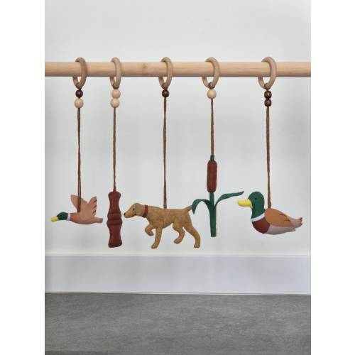 Baby gym hanging toys, German Shorthaired Pointer, hunting nutsery, duck mallard, lake theme decor