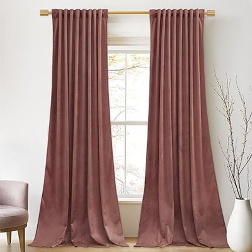 StangH Mauve Velvet Curtains - Wild Rose Thermal Insulated Room Darkening Curtains 84 inches Long for Bedroom, Super Soft Home Decor Drapes for Dressing/Theater Room, W52 x L84, 2 Panels