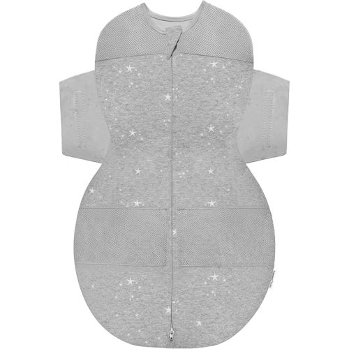Happiest Baby SNOO Sleep Sack - 100% Organic Cotton Baby Swaddle Blanket - Doctor Designed Promotes Healthy Hip Development (Graphite Stars, Small)