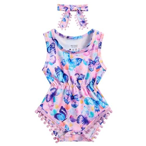 BFUSTYLE Baby Girl Clothes 0-24 Months Outfit Sleeveless Infant Romper Bodysuit with Headband