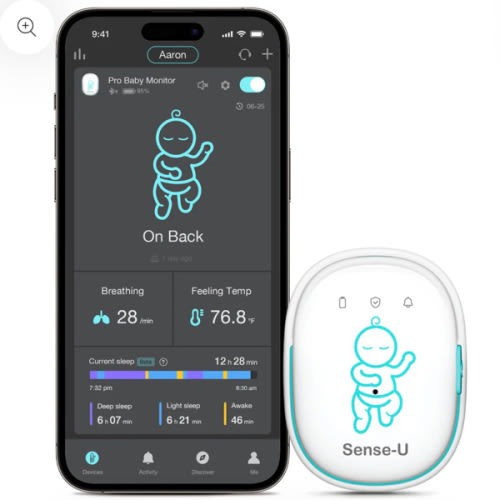 Baby Monitor Pro: Tracks Abdominal Movement, Rollover, Temperature – Sense-U