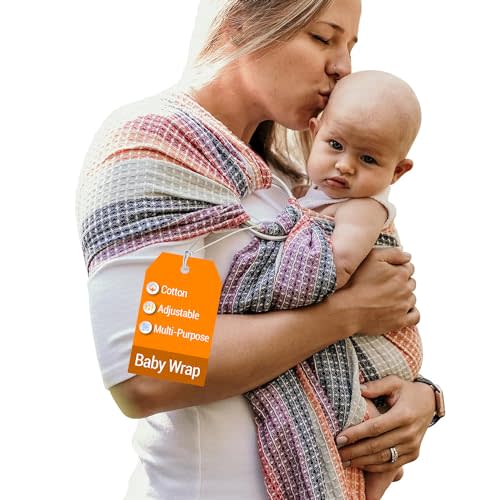 Hip Baby Wrap Ring Sling Baby Carrier for Infants and Toddlers - 100% Soft Cotton Baby Wraps Carrier for Babies 8-35 lbs - Perfect Baby Shower Gifts Moms and Dads - Nursing Cover (Rainbow Honeycomb)