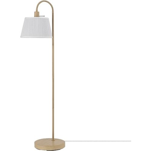 Globe Electric 65907 52" Floor Lamp, Light Faux Wood, White Pattern Shade, On/Off Rotary Switch on Socket