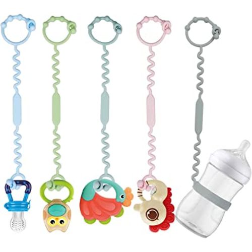 Toy Straps for Baby, Pacifier Holder Clip with Self-Adjusting Bayonet, Pure Silicone Material Without BPA; Can Be Used for Teethers, Feeding Bottles, Toys, Baby Cribs, High Chairs(5PS)