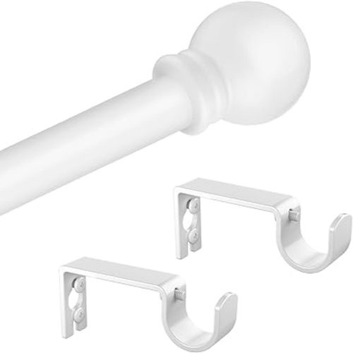 White Curtain Rods for Bedroom with Brackets,5/8 Inch Diameter Small Window Curtain Rod 28 to 48 Inches,Easy Install Drapery Rods