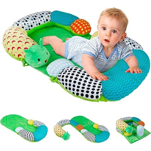 2-in-1 Tummy Time Seat for Babies 0-36 Months, Detachable Tummy Time Sensory Seat for Newborns and Older Babies - Promotes Brain Development, Controls Neck & Arm Muscles - Caterpillar