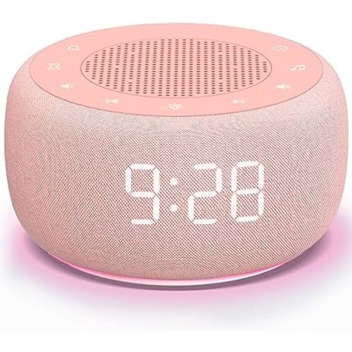 Buffbee Sound Machine & Alarm Clock 2-in-1-0-100% Display Dimmer, Under Light, Sleep Timer, Precise 30-Level Volume Control White Noise Machine