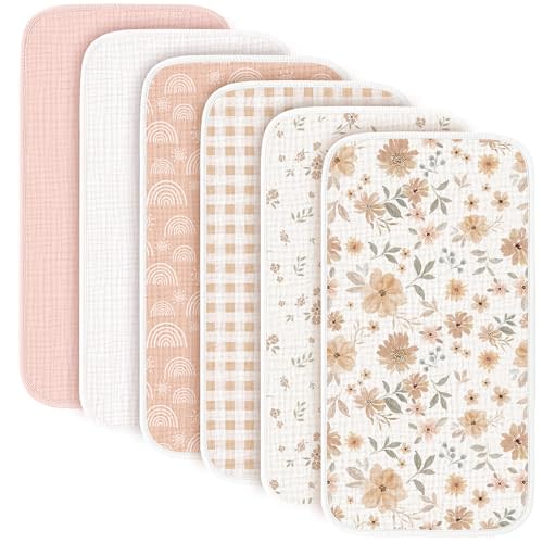 Konssy 6-Pack Muslin Baby Burp Cloths, Large 100% Cotton Burping Clothes, Soft & Absorbent for Newborns, Baby Boys and Girls