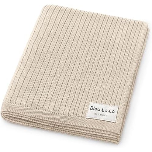 Organic Ribbed Swaddle Blanket for Boys & Girls - 100% Luxury Organic Soft Cotton Knit Warm Cozy Cuddle Stroller Crib Blanket for Newborns, Infants, & Toddlers (Oatmeal)