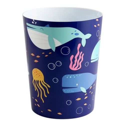 Whales Kids' Wastebasket - Allure Home Creations: Multicolored Plastic Bathroom Trash Can, Animal Pattern, 9.72" Height