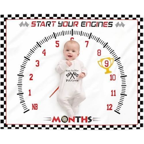 Racing Car Baby Monthly Milestone Blanket for Boy Little Monthly Growth Chart Sports Nursery Blanket 1 to 12 Months Photography Backdrop Prop for Newborn Baby Boy Soft Plush Fleece