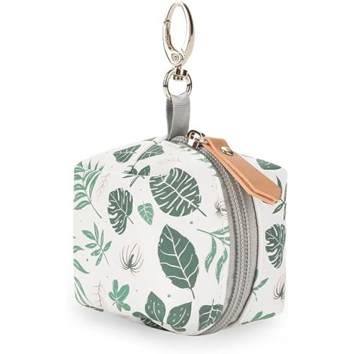 MOMIGO Pacifier Case Bag - Pacifier Holder with Clip for Diaper Bag Stroller Purse Charm, Holds 2 Pacifiers Outdoor Travel (Green Leaf)