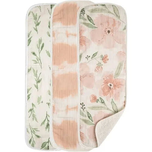 Crane Baby Cotton Muslin Burp Cloths Set of 3, Absorbent Floral Baby Burp Cloths, Newborn Essentials, Registry Must-Haves Pink Floral Burp Cloth