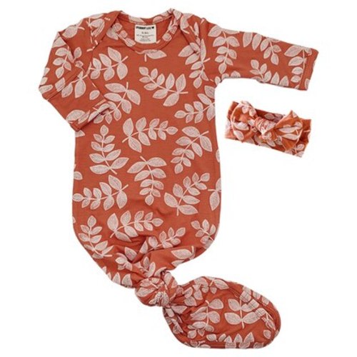 Knotted Gown & Bow Set, Rust Fern