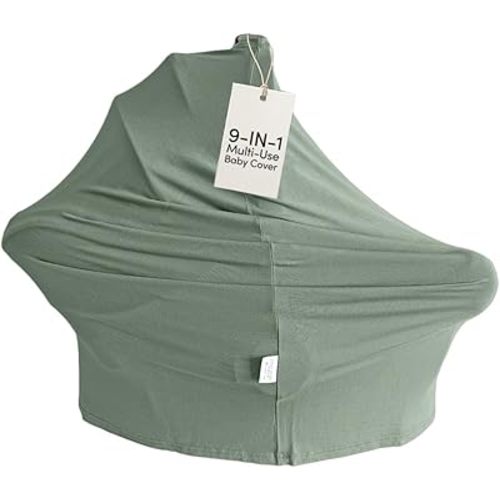 MOZAH Baby Multi-Use Cover: 9-in-1 Car Seat Covers for Babies, Nursing Cover for Breastfeeding & More, Ultra-Soft & Stretchy Infant Car Seat Cover (Roman Green)