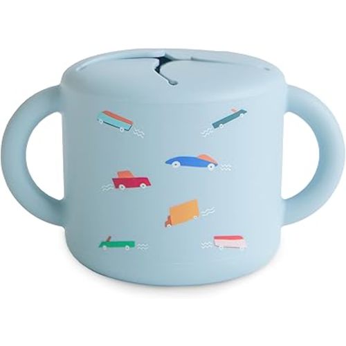 mushie Silicone Snack Cup | Spill Proof Food Container for Toddler and Baby (Retro Cars)