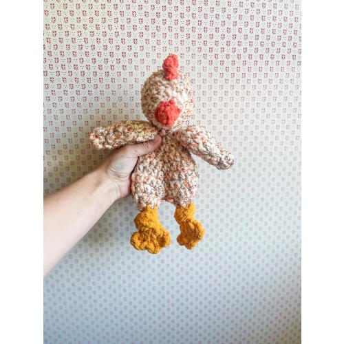 Mini Chicken Snuggler | Handmade Crochet Blanket Yarn Plush Lovey, Toddler Farm Plushie, Chickie Lovey, Cluck the Chick