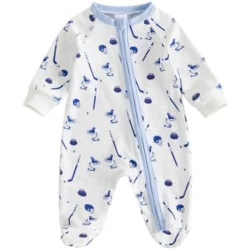 Sasaerucure Newborn Infant Baby Boy Winter Outfit Hockey Onesie Jumpsuit One Piece Long Sleeve Romper Clothes