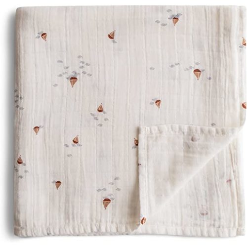 mushie Muslin Baby Swaddle Blanket | 100% Organic Cotton (Boats)