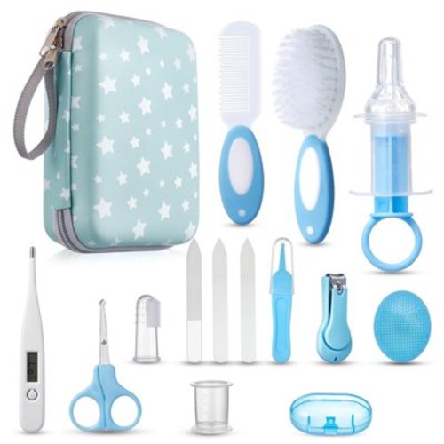 Lictin Baby Grooming Kit, 15 in 1 Portable Newborn Nursery Health Care Set with Thermometer Nail Clipper Brush Comb, Baby Safety Kit for Infant Toddlers, Blue