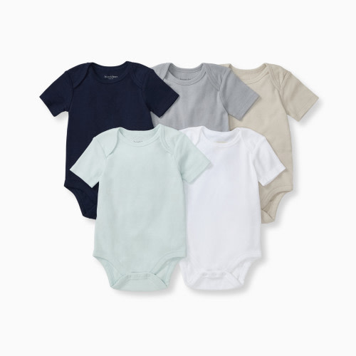 Burt's Bees Baby Organic Short Sleeve Bodysuit (5 Pack) - Midnight, 0-3 M