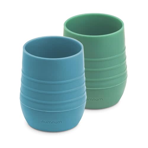 NumNum Cup for Ages 4+ months - 2oz Non-Slip & Easy To Grip Training Cups, Perfect for Drinking & Self Feeding Skills, 2 Cups, Blue/Glacier Green