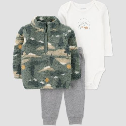 Carter's Just One You® Baby Boys' 3pc Camo Sweatshirt with Long Sleeve Bodysuit and Jogger Pants Set - Green