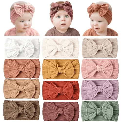 Prohouse 12 Pack Baby Nylon Headbands Hairbands Hair Bow Elastics Handmade Hair Accessories for Baby Girls Newborn Infant Toddlers Kids(Pink)