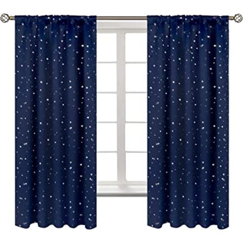 BGment Kids Blackout Curtains for Bedroom, Rod Pocket Room Darkening Curtains Decoration Thermal Insulation Window Drapes for Nursery, Children Room, 2 Panels, Each 52 x 63 Inch, Navy Blue