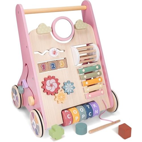 Wooden Baby Walker, Baby Push Walker, Montessori Toddler Walker Toy, Push and Pull Learning Activity Walkers, Baby Walker with Wheels for Boys&Girls 1 Year Old, Baby Walker Push Toy Gifts for Toddler