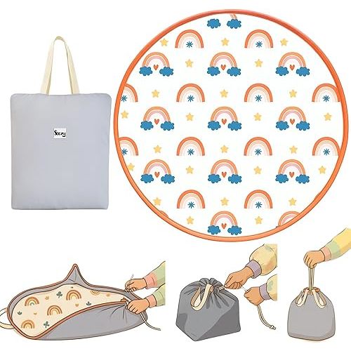 Baby Play Mat & Toy Storage Bag – 2-in-1 Foldable Activity Floor Mat and Organizer for Infants and Toddlers – Soft, Non-Toxic & Portable – Nordic Rainbow Design by Scozy