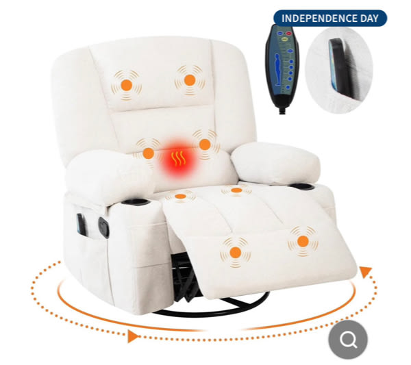 Garvee Electric Massage Recliner Chair with Vibration & Heat, 360° Swivel Rocker, Cup Holders