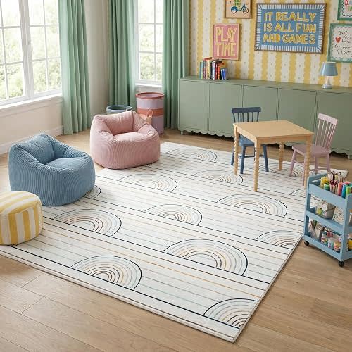 Rug Branch Lino Rainbow Washable Kids Area Rug 7' x 10' Blue & Pink