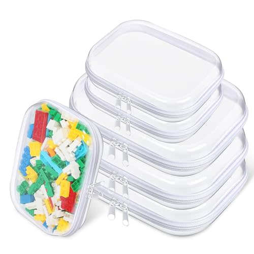 Kuabiz 6 Pcs Clear Hard Zipper Case Hard-Sided Premium Storage Case Plastic Clear Hard Shell Zipper Pouch Portable Travel Organizer Box for Building Blocks Puzzles Cosmetics Makeup Pencil (White)