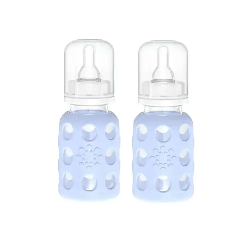 Lifefactory Glass Baby Bottle BPA Free | Protective Silicone Sleeve | 4 oz Pack of 2 | Blanket