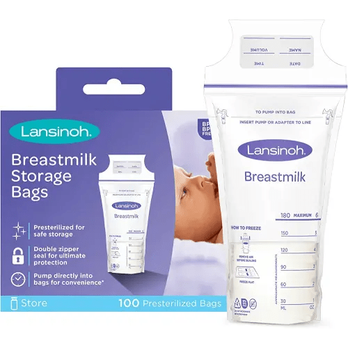 Lansinoh Breastmilk Storage Bags, 100 Count, 6 Ounce, Easy to Use Milk Storage Bags for Breastfeeding, Presterilized, Hygienically Doubled-Sealed, for Refrigeration and Freezing