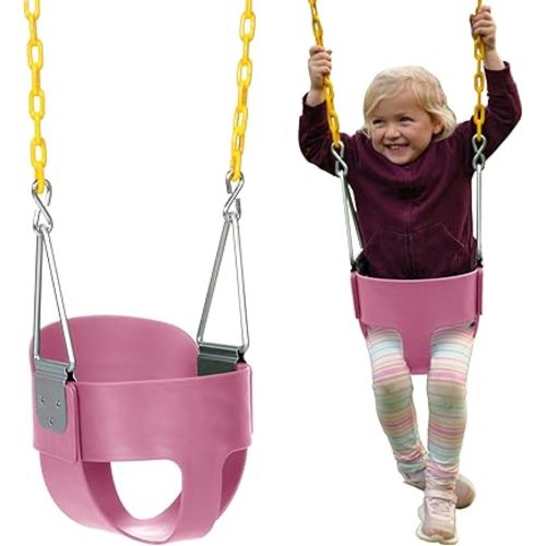 Eastern Jungle Gym Heavy-Duty High Back Full Bucket Toddler Swing Seat | Coated Chains Fully Assembled | Pink Swing Set Accessory