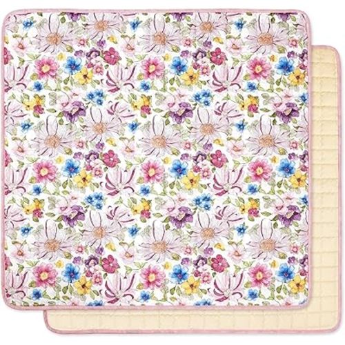 Baby Play Mat 50 x 50, Thicker Baby Crawling Mat, Non-Slip Baby Playmat for Floor, Foldable and Machine Washable Baby Floor Mat, Floral