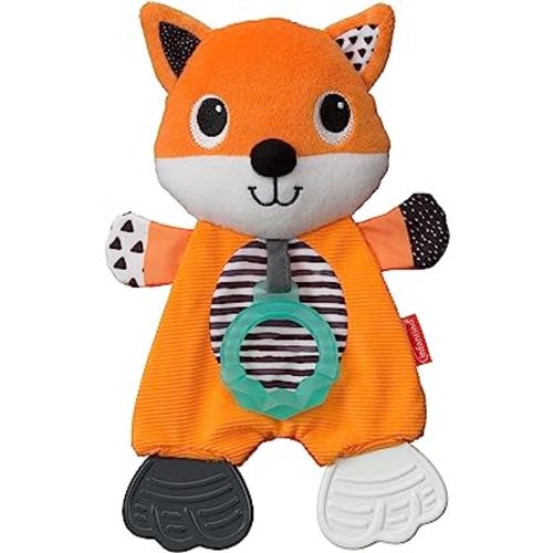 Infantino Cuddly Teether, Fox Character, 3 Textured Teething Places to Soothe Sore Gums, BPA-Free Silicone, Soft Fabric Textures to Explore, Crinkle Sounds to Discover, for Babies 0M+