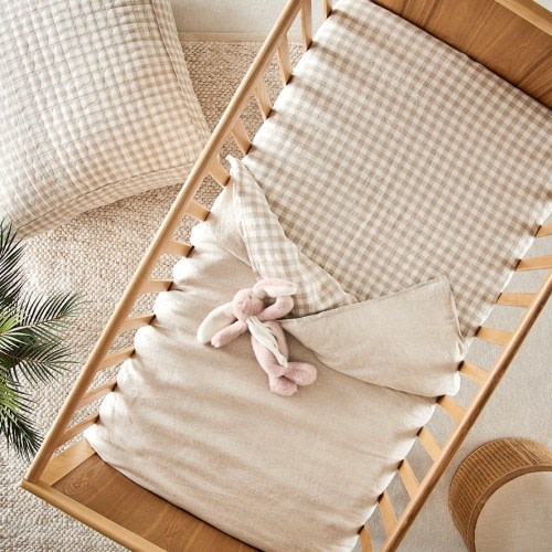 Cot Vintage Washed Linen Linen Check Fitted Sheet