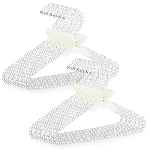 Threan Pearl Beaded Clothes Hanger Mini Pearl Beads Small Metal Clothes Hangers with Ribbon Standard for Kids Baby Children Pet Dog(White,12 Pcs)