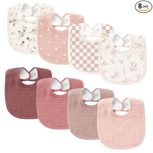 Konssy Muslin Baby Bibs 8 Pack Baby Bandana Drool Bibs Cotton for Unisex Boys and Girls, Soft Absorbent Set for Teething and Drooling