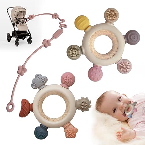 3 Packs Teether Rings for 0-6 6-12 Months Babies, Teething Toys with Pacifier Clip Holder, Baby Chew Toys for Sucking Needs, Baby Essentials