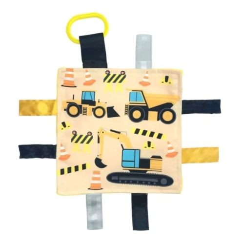 Construction Worker and Trucks Crinkle Tag Square 8"x 8" - Kicks and Giggles